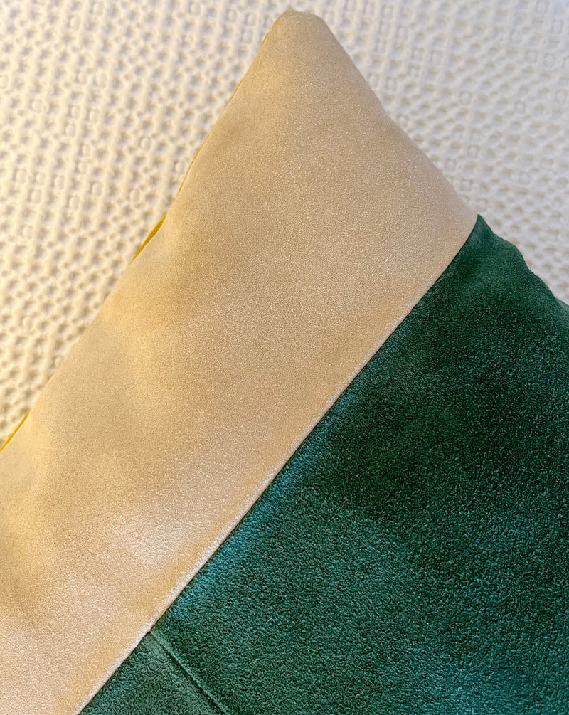 MIMOSA AND HUNTER GREEN OVERSTUFFED SUEDE THROW PILLOW