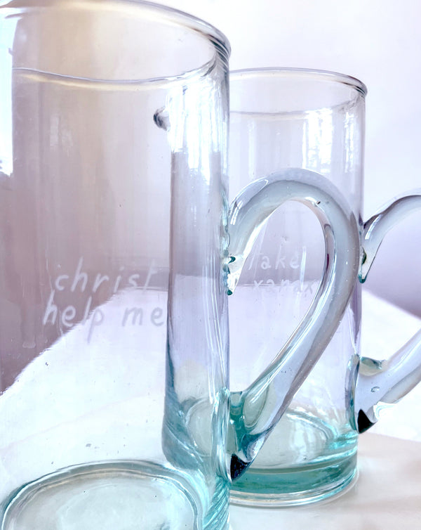 TAKE A XANAX LARGE HANDBLOWN RECYCLED GLASS PITCHER