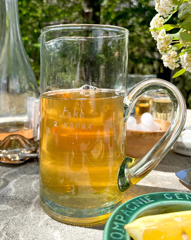 TAKE A XANAX LARGE HANDBLOWN RECYCLED GLASS PITCHER