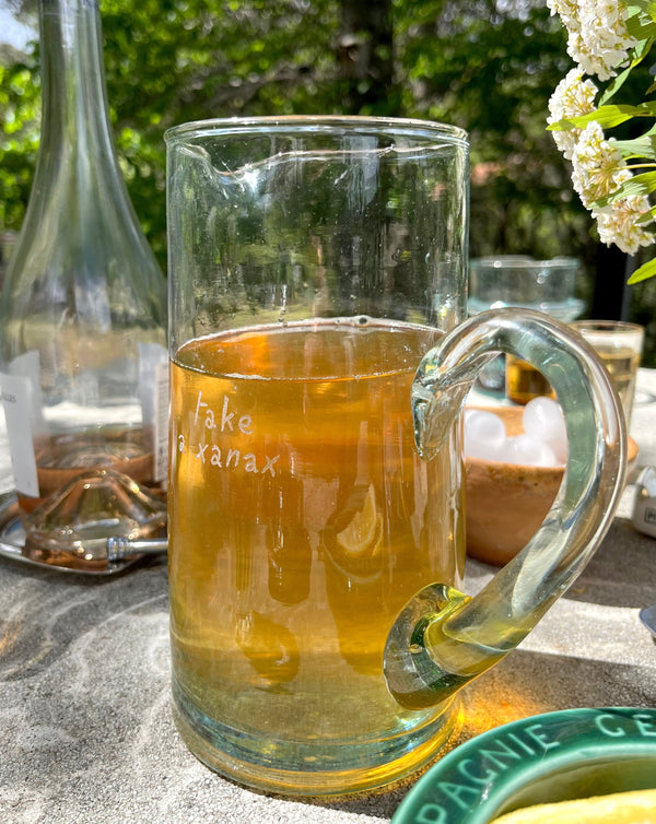 TAKE A XANAX LARGE HANDBLOWN RECYCLED GLASS PITCHER