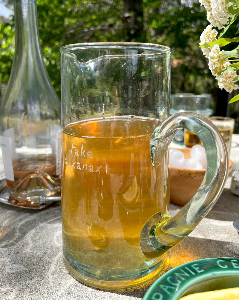 TAKE A XANAX LARGE HANDBLOWN RECYCLED GLASS PITCHER