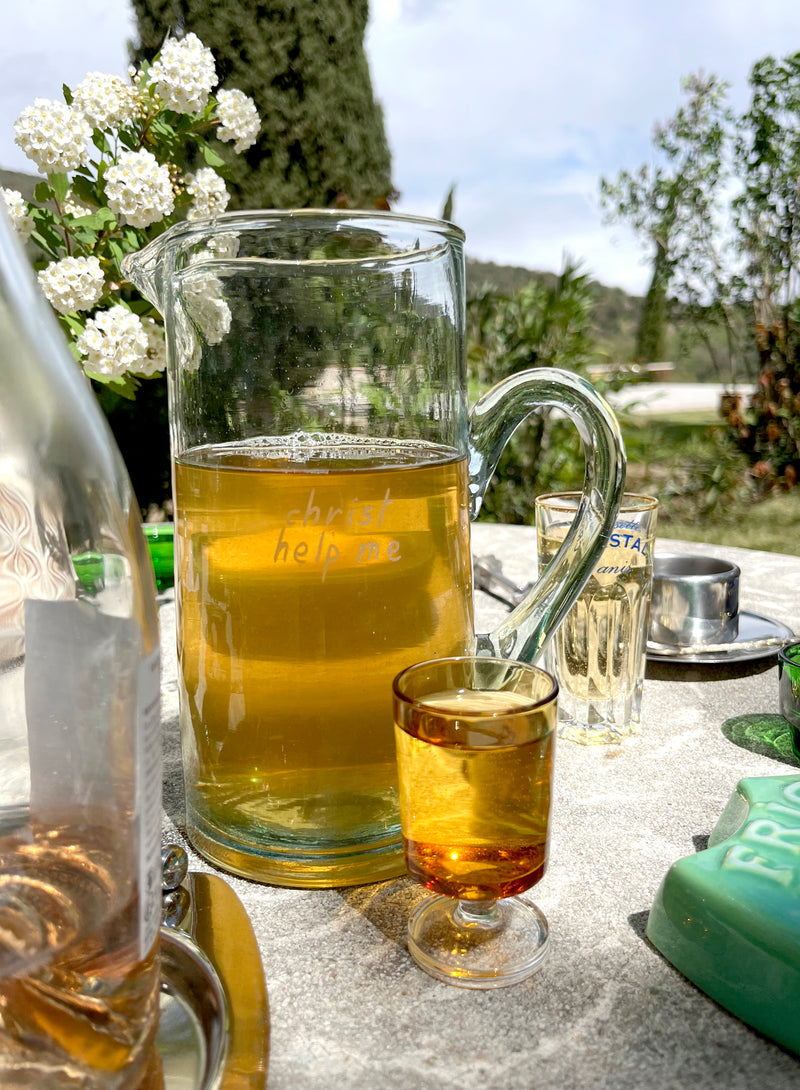 CHRIST HELP ME LARGE HANDBLOWN RECYCLED GLASS PITCHER