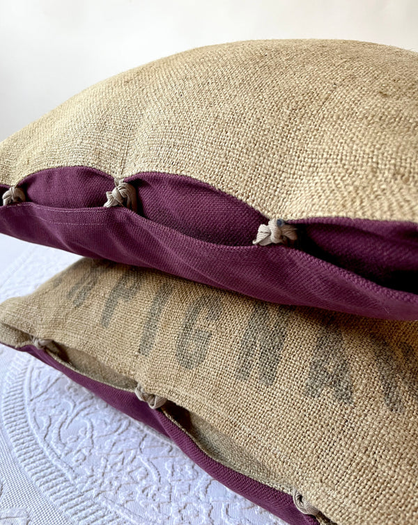 PERPI PURPLE JUTE AND COTTON SET OF 2 THROW PILLOWS